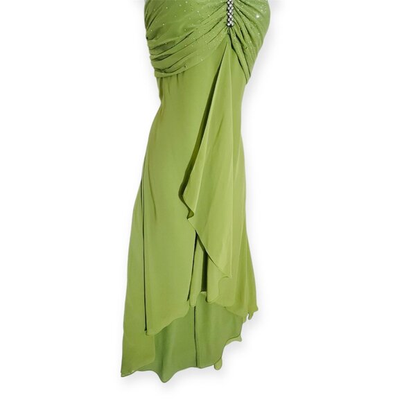 EUREKA Women Prom Dress Spaghetti Straps High Low LG Green with Scarf Polyester - Picture 6 of 8